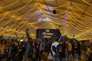 The Campions burger Event lit up with golden lights