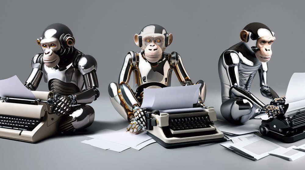 Robotic monkeys with typewriters at the exhibition about Artificial Intelligence